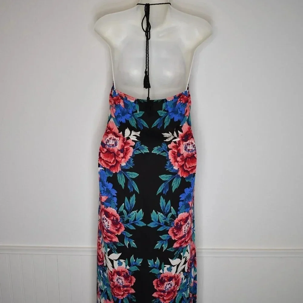 Hawaiian Floral Maxi Dress Sz S Tasseled Tropical Boho Cruisewear Beach Travel - Picture 7 of 16